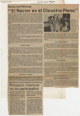 "Carlos von Plessing: "El Rector es el Claustro Pleno""