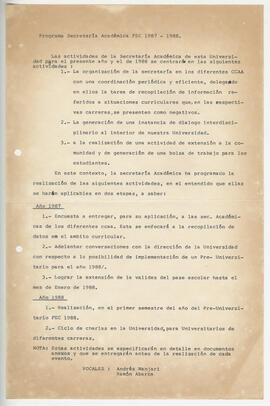 Programa Secretaría Académica FEC 1987 - 1988