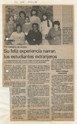 "Por trabajos de verano. Su feliz experiencia narran los estudiantes extranjeros"