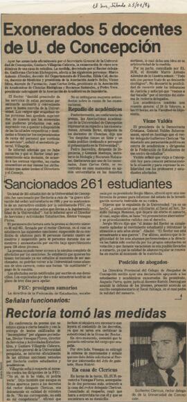 "Exonerados 5 docentes de U. de Concepción"