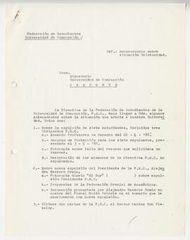 Ref.: Antecedentes sobre situación universitaria [Carta]
