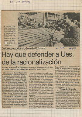 "Dirigente estudiantil, German Quintana: Hay que defender a Ues de la racionalización"