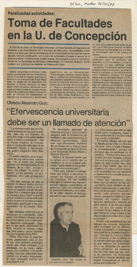 "Toma de Facultades en la U. de Concepción"