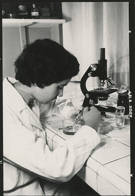 Estudiante trabajando con muestra